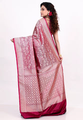 Magenta Shikargah Katan Silk Saree With Blouse Piece - Adi Akshoy & Co.