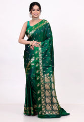 Bottle Green Mashru Silk Saree with Blouse Piece - Adi Akshoy & Co.