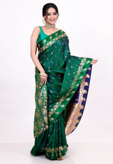 Bottle Green Mashru Silk Saree with Blouse Piece - Adi Akshoy & Co.