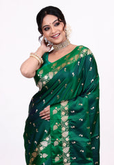 Bottle Green Mashru Silk Saree with Blouse Piece - Adi Akshoy & Co.