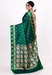 Bottle Green Mashru Silk Saree with Blouse Piece - Adi Akshoy & Co.