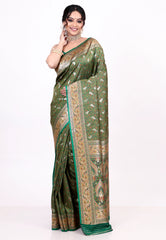 Rama Green Kanjivaram Silk Saree with Blouse Piece - Adi Akshoy & Co.