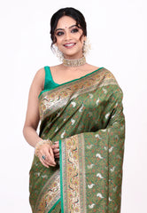 Rama Green Kanjivaram Silk Saree with Blouse Piece - Adi Akshoy & Co.