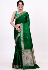 Bottle Green Mashru Silk Saree with Blouse Piece - Adi Akshoy & Co.