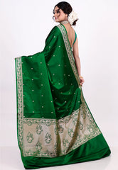 Bottle Green Mashru Silk Saree with Blouse Piece - Adi Akshoy & Co.