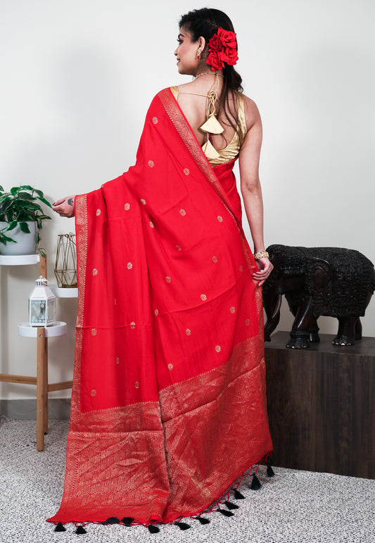 Red Mashru Silk Saree with Blouse Piece