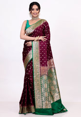 Dark Magenta Wedding Banarasi Silk Saree with Blouse Piece - Adi Akshoy & Co.