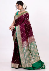 Dark Magenta Wedding Banarasi Silk Saree with Blouse Piece - Adi Akshoy & Co.
