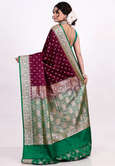 Dark Magenta Wedding Banarasi Silk Saree with Blouse Piece - Adi Akshoy & Co.