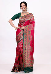 Rani Pink Kani Silk Saree With Blouse Piece - Adi Akshoy & Co.