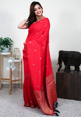 Red Mashru Silk Saree with Blouse Piece