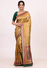 Mustard Yellow Kani Silk Saree With Blouse Piece - Adi Akshoy & Co.