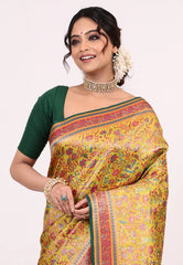 Mustard Yellow Kani Silk Saree With Blouse Piece - Adi Akshoy & Co.