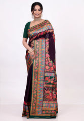 Deep Purple Kani Silk Saree With Blouse Piece - Adi Akshoy & Co.