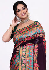 Deep Purple Kani Silk Saree With Blouse Piece - Adi Akshoy & Co.
