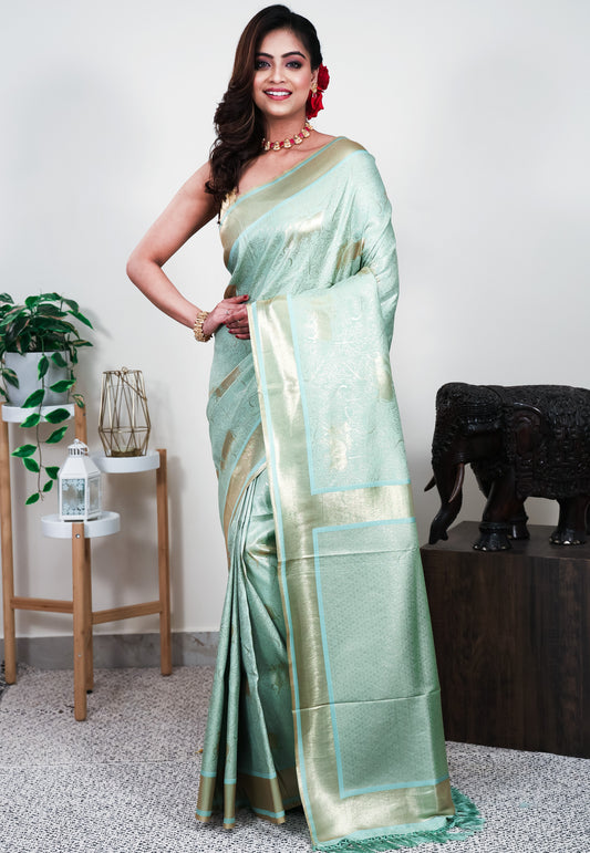 Sea Green Mashru Silk Saree with Blouse Piece