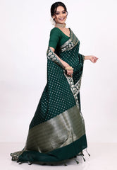 Rama Green Katan Silk Saree with Blouse Piece - Adi Akshoy & Co.