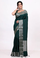 Rama Green Katan Silk Saree with Blouse Piece - Adi Akshoy & Co.