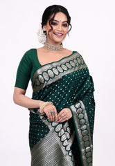 Rama Green Katan Silk Saree with Blouse Piece - Adi Akshoy & Co.