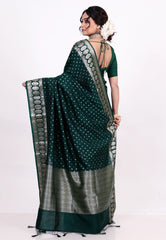 Rama Green Katan Silk Saree with Blouse Piece - Adi Akshoy & Co.