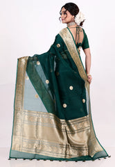 Rama Green Pure Kora Silk Saree with Blouse Piece - Adi Akshoy & Co.