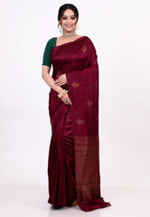 Garnet Pure Tussar Silk Saree with Blouse Piece - Adi Akshoy & Co.
