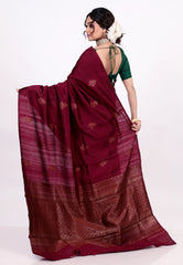 Garnet Pure Tussar Silk Saree with Blouse Piece - Adi Akshoy & Co.