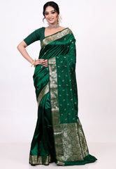 Cross Bottle Green Pure Katan Silk Saree with Blouse Piece - Adi Akshoy & Co.