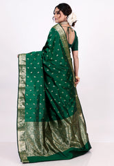 Cross Bottle Green Pure Katan Silk Saree with Blouse Piece - Adi Akshoy & Co.