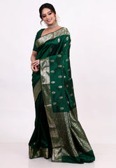 Cross Bottle Green Pure Katan Silk Saree with Blouse Piece - Adi Akshoy & Co.