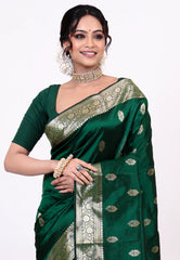 Cross Bottle Green Pure Katan Silk Saree with Blouse Piece - Adi Akshoy & Co.