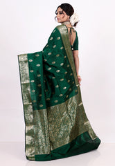Cross Bottle Green Pure Katan Silk Saree with Blouse Piece - Adi Akshoy & Co.