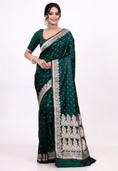 Rama Green Mashru Silk Saree with Blouse Piece - Adi Akshoy & Co.
