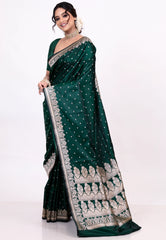 Rama Green Mashru Silk Saree with Blouse Piece - Adi Akshoy & Co.