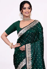 Rama Green Mashru Silk Saree with Blouse Piece - Adi Akshoy & Co.