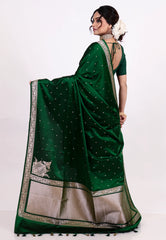 Cross Bottle Green Mashru Silk Saree with Blouse Piece - Adi Akshoy & Co.