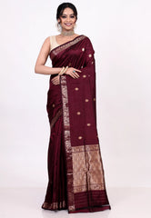 Cross Garnet Pure Katan Silk Saree with Blouse Piece - Adi Akshoy & Co.