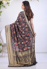 Floral Black Khaddi Georgette Saree with Blouse Piece - Adi Akshoy & Co.