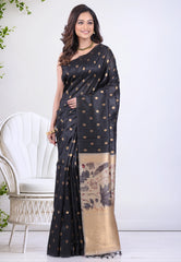 Black Tussar Silk Saree with Blouse Piece - Adi Akshoy & Co.