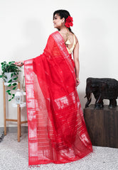 Red Sico Handloom Saree With Blouse Piece