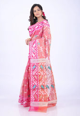 Pink Dhakai Jamdani Cotton Saree without Blouse Piece - Adi Akshoy & Co.