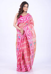 Pink Dhakai Jamdani Cotton Saree without Blouse Piece - Adi Akshoy & Co.