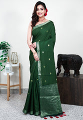 Bottle Green Mashru Silk Saree with Blouse Piece