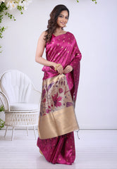 Magenta Tussar Silk Saree with Blouse Piece - Adi Akshoy & Co.