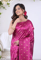 Magenta Tussar Silk Saree with Blouse Piece - Adi Akshoy & Co.