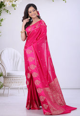 Rani Pink Khaddi Georgette Saree with Blouse Piece - Adi Akshoy & Co.