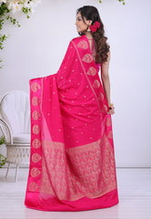 Rani Pink Khaddi Georgette Saree with Blouse Piece - Adi Akshoy & Co.
