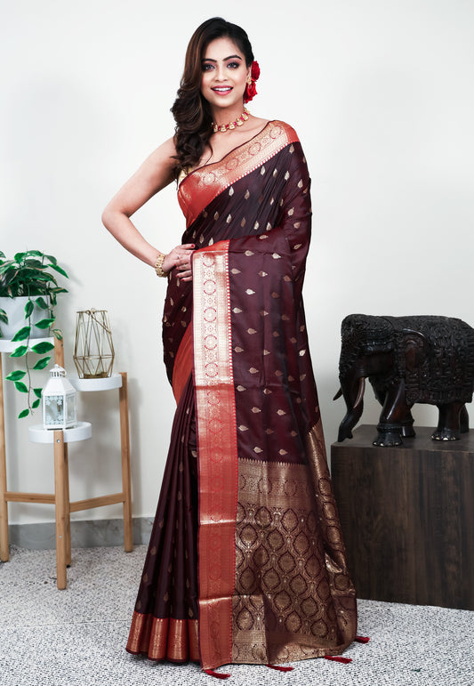 Maroon Mashru Silk Saree with Blouse Piece