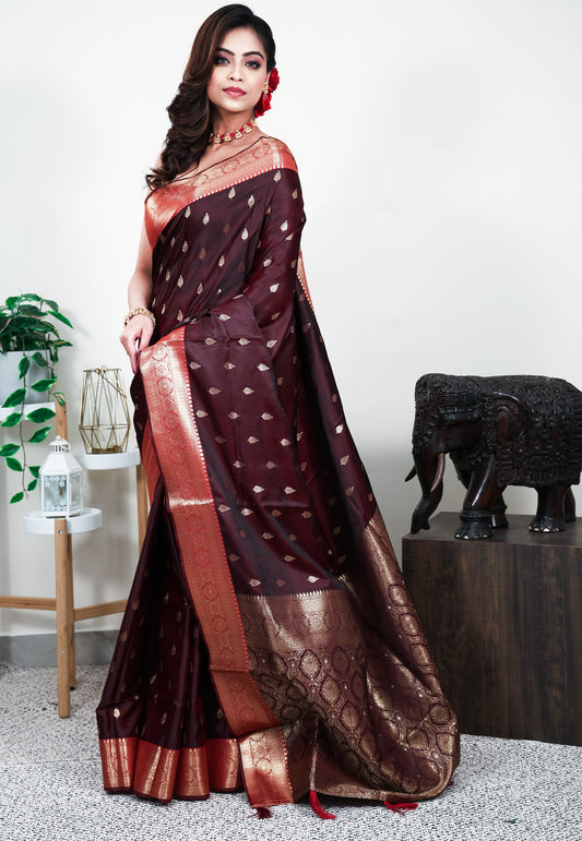 Maroon Mashru Silk Saree with Blouse Piece