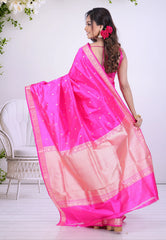 Rani Pink Pure Katan Silk Saree with Blouse Piece - Adi Akshoy & Co.
